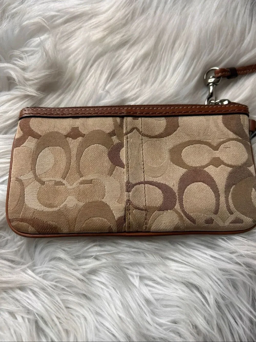 Coach Y2K brown wristlet small signature sees with the leather strip